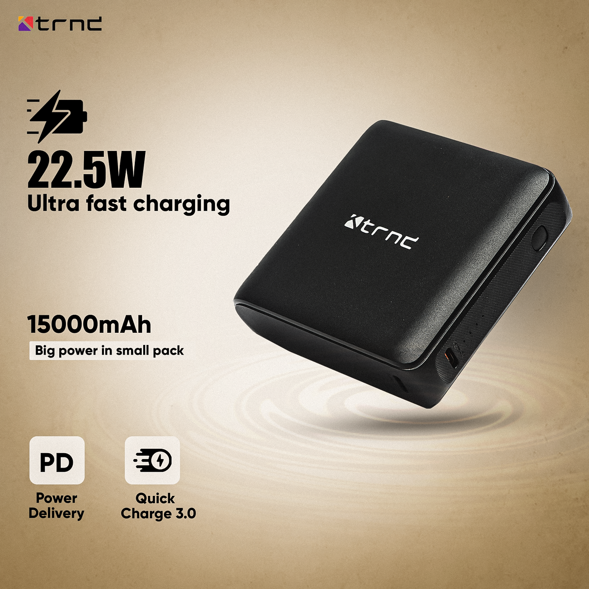 TRND Power Nano 15,000 mAh Power Bank - 22.5W Fast Charging