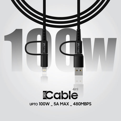 TRND 100W 4-in-1 Braided Cable - A to C, C to C, A to Lightning, C to Lightning